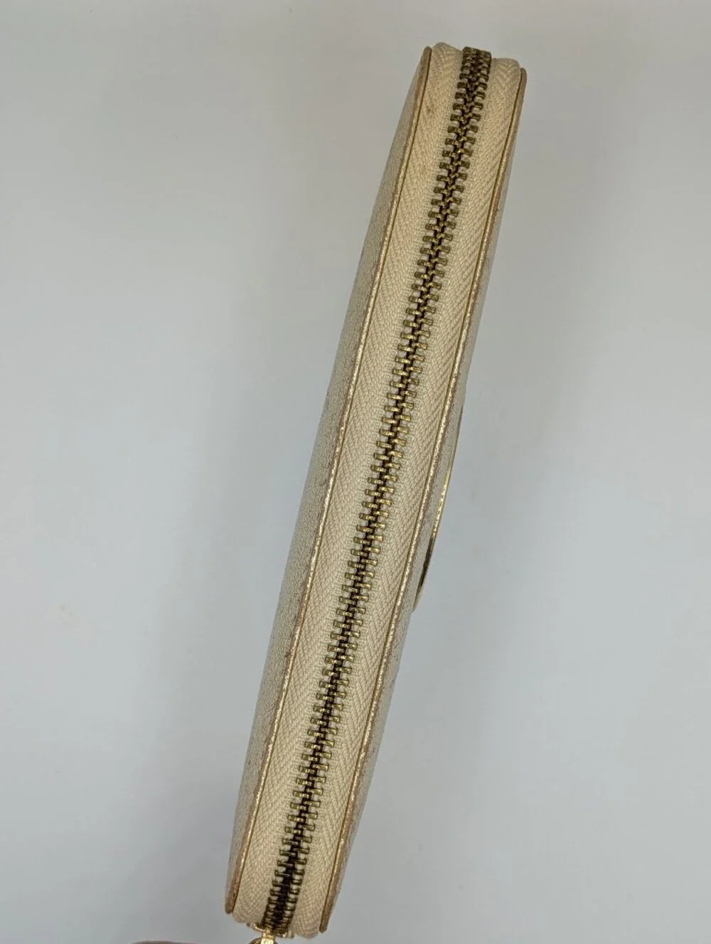 Tory Burch Wallet Large Logo Golden Metallic Leather Zip Around Continental Long